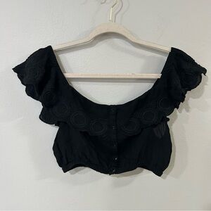 Amuse Society Black Ruffled Off The Shoulder Crop Top Women’s Size Small